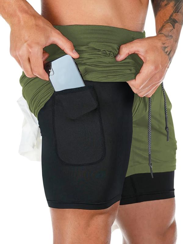 Men's Solid Color / Colorblock 2 in 1 Drawstring Waist Shorts, Regular Fit Casual Comfy Breathable Shorts for Summer, Men's Bottoms for Daily Wear 2