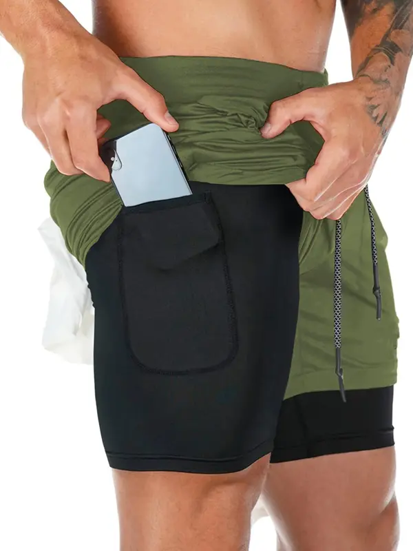 Men's Solid Color / Colorblock 2 in 1 Drawstring Waist Shorts, Regular Fit Casual Comfy Breathable Shorts for Summer, Men's Bottoms for Daily Wear 2