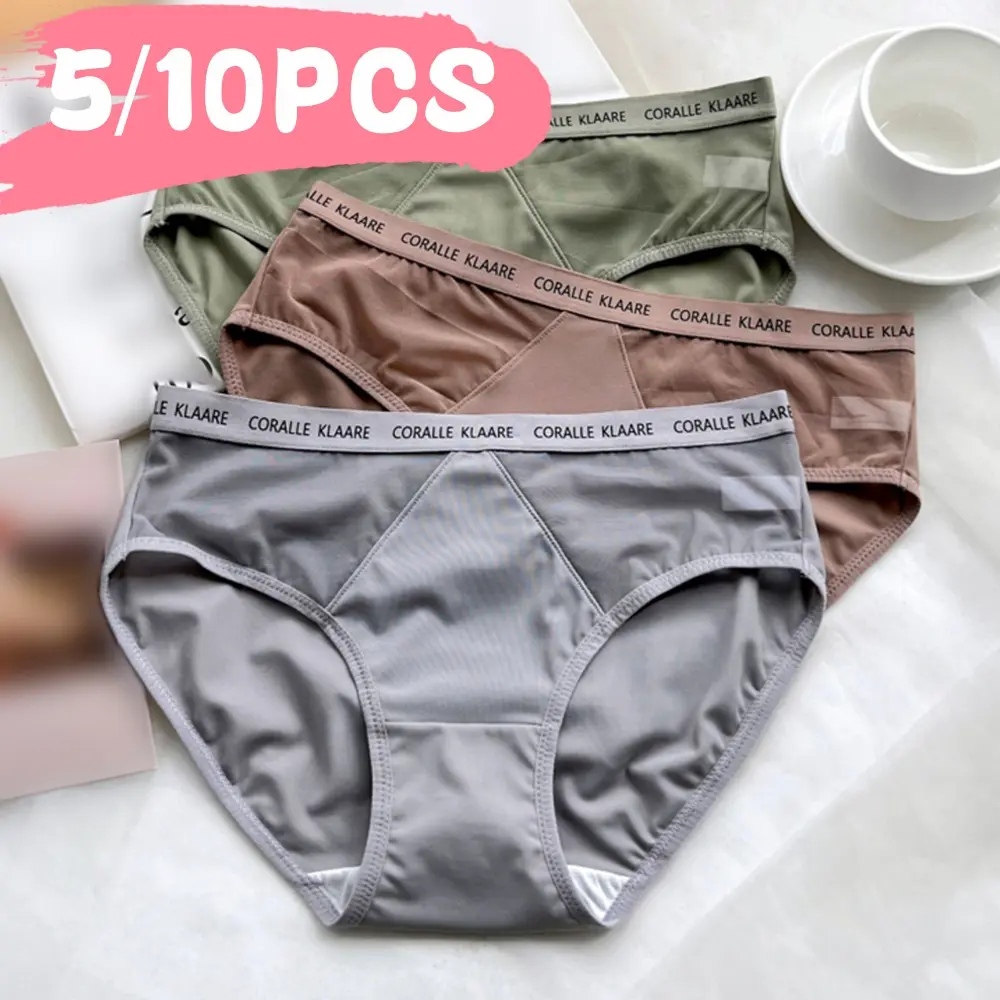 5/10PCS Womens Silk Panties Mid-waist Briefs Female Underpants Breathable Underwear Girls Seamless Underies Intimate Panty 40-70KG