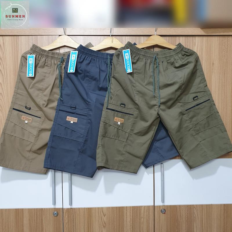 [GUCII] Quần short túi hộp nam trung niên si lửng chất kaki lưng thun co giãn from rộng thoải mái size 50-76kg Menswear Quần Lửng Có Túi