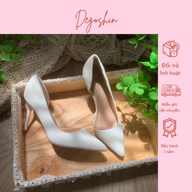 Degoshin bridal shoes - Giày cao gót 9p hở eo dạ kim tuyến lấp lánh êm chân.
