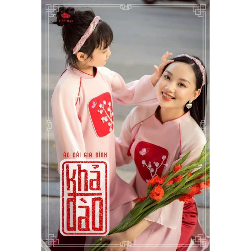 {ggtu}     Áo Dài Truyền Thống Mẹ Bé LiBe Áo Dài Cách Tân Đôi May Sẵn Kèm Quần Vải Tơ Mềm Mại Dịu Dàng Với Da Họa Tiết Thêu Sắc  May Mắn 0