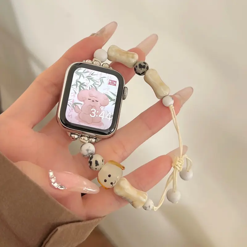 Black Cat Puppy Beaded Rope for Huawei Band Xiaomi Band Redmi watch Samsung watch Huawei watch Apple watch Itel Advan Aolon Huawei GT Series Samsung Galaxy Watch Amazfit 18mm 20mm 22mm Smartwatch 3