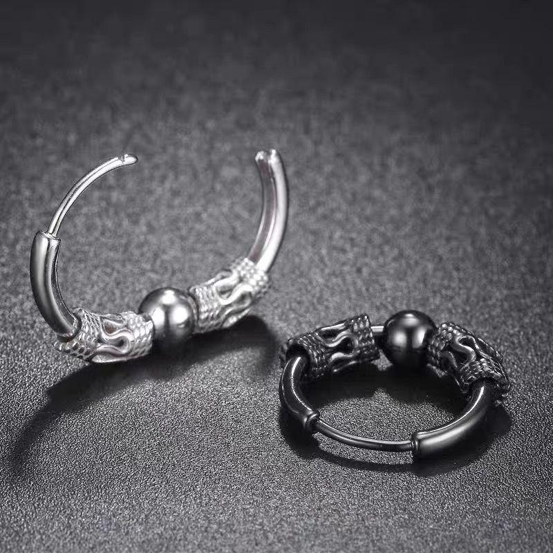 Bông Tai Punk Rock, Dành Cho Nam Và Nữ, Thép Không Gỉ Không Gây Dị Ứng, Vàng 18K, Đen, Bạc Sterling S925 Bông Tai Rồng / Khủng Long Cá Tính 3