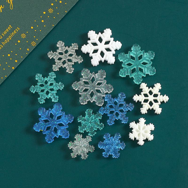 Product Introduction of 10pcs Christmas resin accessories glitter semi transparent snowflakes DIY phone cases, hair clips, holes, shoes, refrigerator patches, car keys, small ornaments, decorations 3