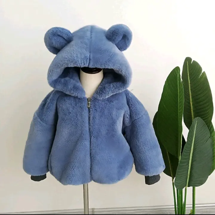Jaket Bulu Anak-anak Dingin Baru Bayi Laki-laki Perempuan Bulu Kelinci Mantel Telinga Lucu