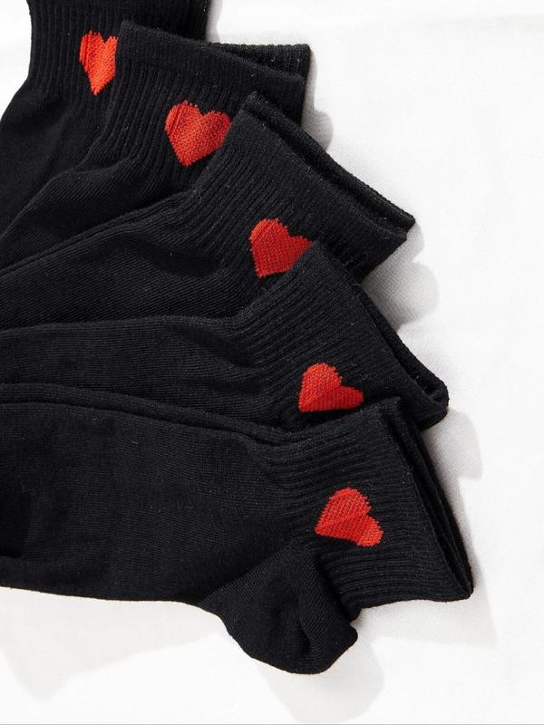 Women's 5 Pairs Heart Print Ankle Socks, Womenswear, Cute Low Cut Knit Socks for All Seasons, Cozy Comfort Socks for Lady Daily Wear 1