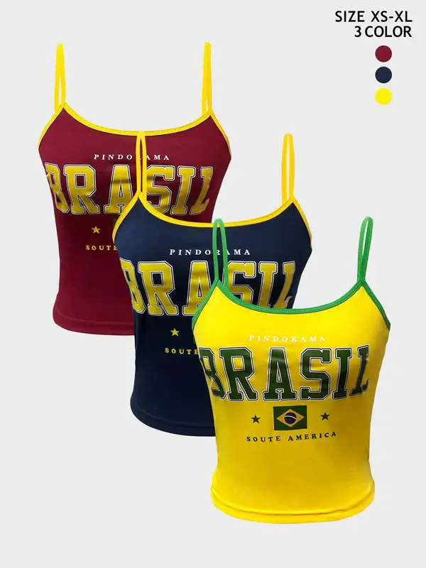 Women's Letter Print Contrast Binding Crop Sports Vest, Casual Sleeveless Spaghetti Strap Top for Summer, Ladies Sportswear Fitness  for Indoor Outdoor Wear 5
