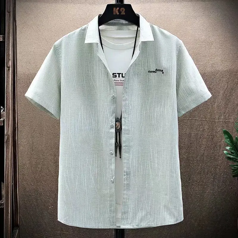 Ice Silk Shirt Men's Short Sleeve Summer Thin Korean Style Trendy Top Clothes Handsome Men's Casual Half Sleeve Shirt Jacket