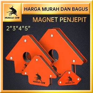 MUSCLE COW Magnet Las Sudut 2"/3"/4"/5", Penjepit Magnet untuk Pengelasan dengan Sudut 45° 90° 135°, Cocok untuk Perakitan Logam