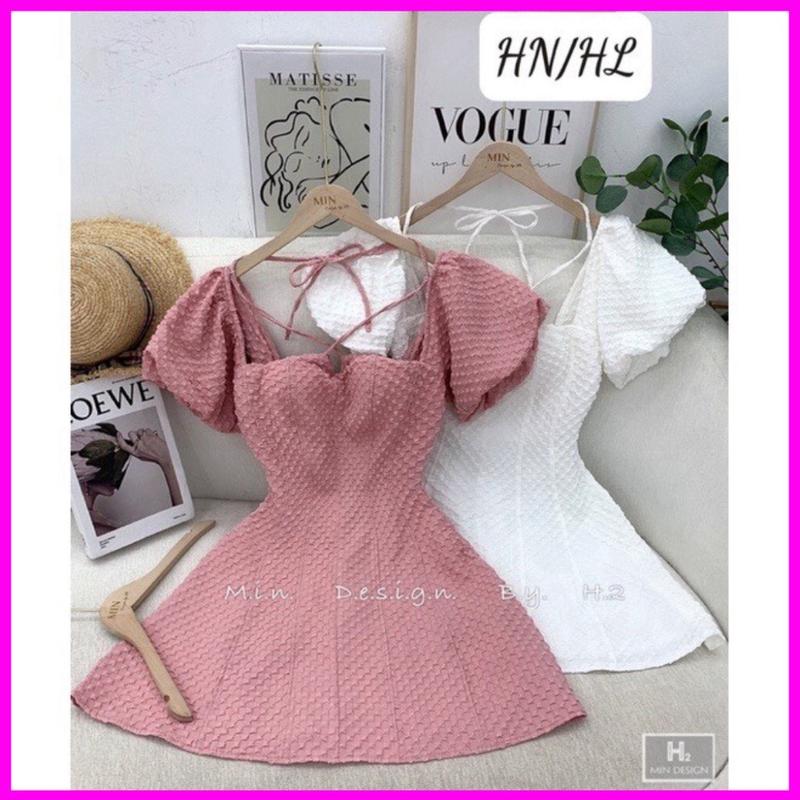Đầm Xốp Tay Bồng Dây Cổ Yếm Tiểu Thư Nữ Dress 9