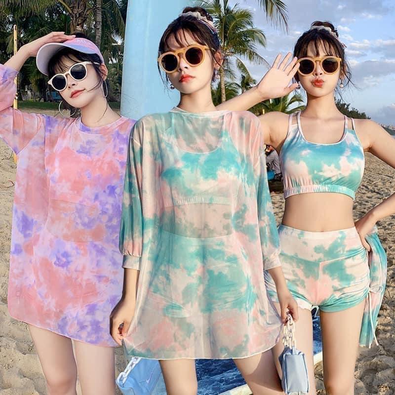 Set 3 chi tiết đồ bơi phối màu loang xinh xắn cho nữ 0