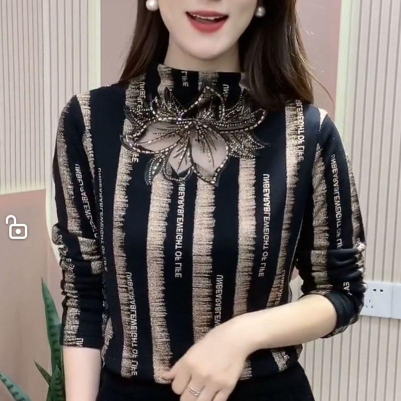 Áo Lớp Nền Lưới Cao Nửa Cổ, Dành Cho Nữ, Áo Thun Dài Tay, Áo Phong Cách Phương Tây, Thích Hợp Cho Mùa Xuân Và Mùa Thu, Thời Trang Của Mẹ, Có Thể Mặc Bên Trong, Hàng Mới Về 2023 Top Women