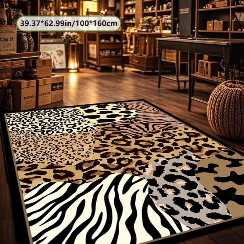 Leopard Print Floor Mat, Non-slip Soft Floor Carpet, Rectangle Home Decorative Mat for Living Room Bedroom Study Room, Home Decor 6