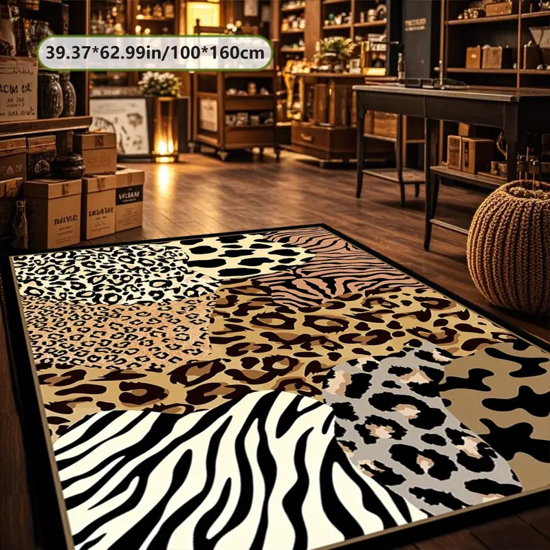 Leopard Print Floor Mat, Non-slip Soft Floor Carpet, Rectangle Home Decorative Mat for Living Room Bedroom Study Room, Home Decor 6