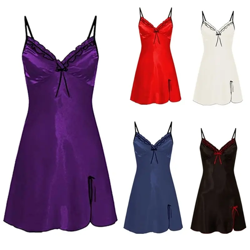 Ladies Fashion Sexy Lingerie V-Neck Seduction Strap Nightdress Lace Pajamas