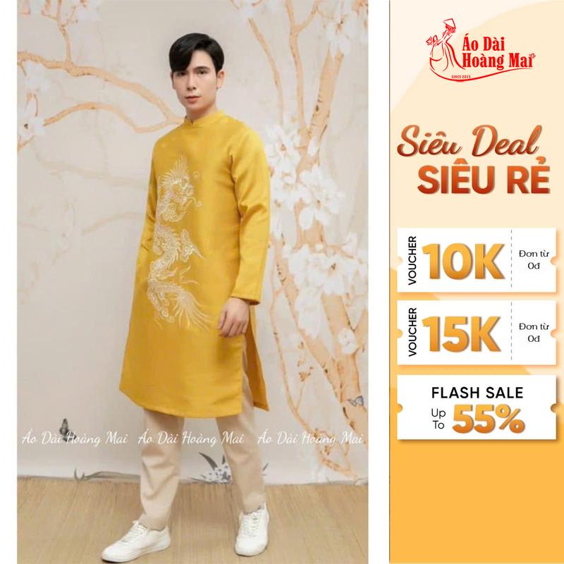 Áo dài cách tân Nam họa tiết Thêu rồng cao cấp {50-105kg} - Áo Dài Hoàng Mai Menswear