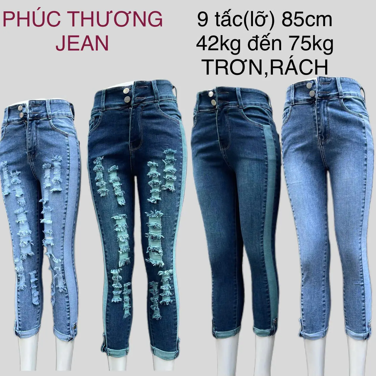 L02 Quần jean Nữ 2 nút 9 tấc 85CM phá rách viền dành cho nữ, 2 màu, co giãn thoải mái, mềm mịn, Ôm gọn Ong Women Pants Denim Có Túi Có Túi quần big quan  jeanom