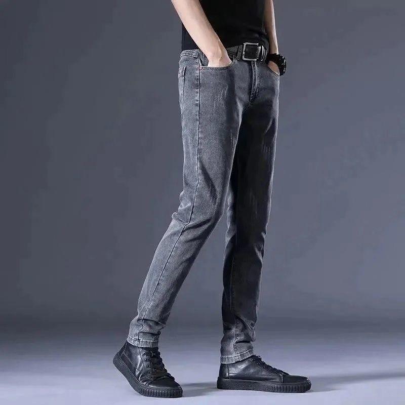 Quần Dài Jean Co Giãn, Dành Cho Nam Giới, Mỏng Vừa Vặn, Quần Mỏng, Phong Cách Hàn Quốc, Hợp Xu hướng Và Dễ Phối Đồ, Thích Hợp Cho Mùa Xuân Và Mùa Thu, Thanh Niên Và Thường Ngày, Quần Cổ Điển Hàng Mới Về Pants Có Túi 5