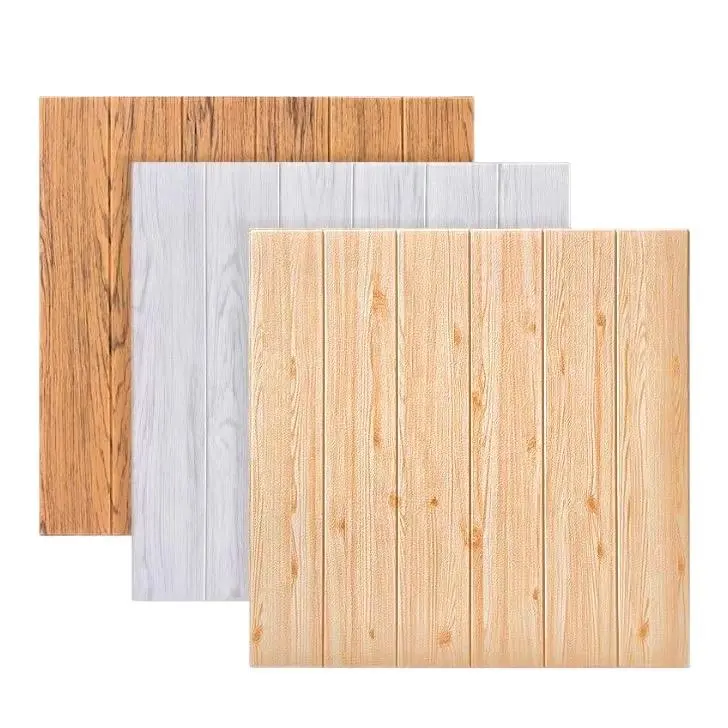 xốp dán tường màu gỗ, kích thước 70x70 cm, có sẵn keo