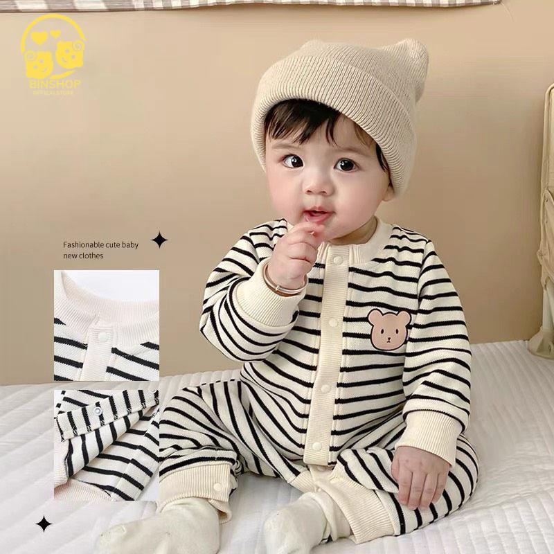 Bodysuit cho bé dài tay chất Tăm gân,Áo liền quần cho bé gái, bé trai  Hình Gấu dễ thương, Mẫu quần áo sơ sinh 0-12M Voi Len