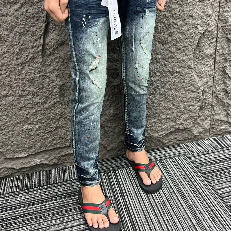 Quần jeans purple xước nhẹ vảy sơn hai bên full mác lụa 3