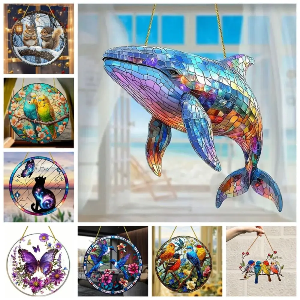 Creative Acrylic Flowers Animal Pendant Colorful Flat Printing Car Backpack Ornament Hummingbird Hanging Pendant Hanging Decor