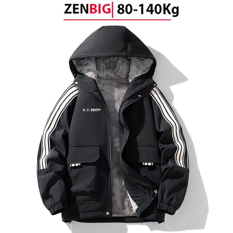 Áo Khoác Gió Lót Lông BigSIize Nam Mùa Đông 2 lớp cao cấp form rộng mũ liền giữ ấm ZENBIG, dành cho người từ 80-140kg Menswear Jacket