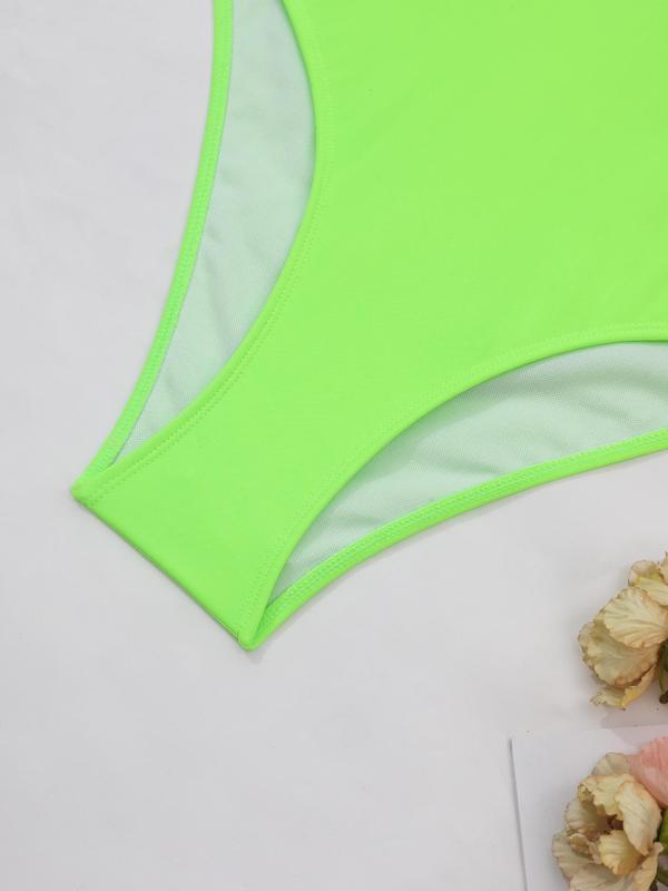 Plus Size Plain Halter Neck One-piece Swimsuit, Casual Cut Out O-ring Detail One-piece Swimwear for Summer, Ladies Summer Swimsuit 4