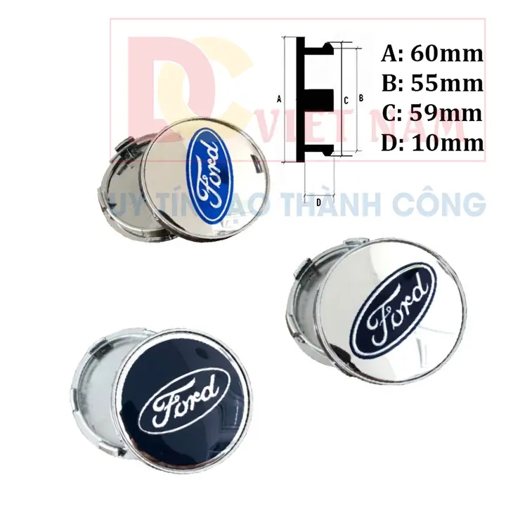 01 chiếc - Logo chụp mâm bánh xe ô tô Ford đường kính 60mm, Nhựa ABS