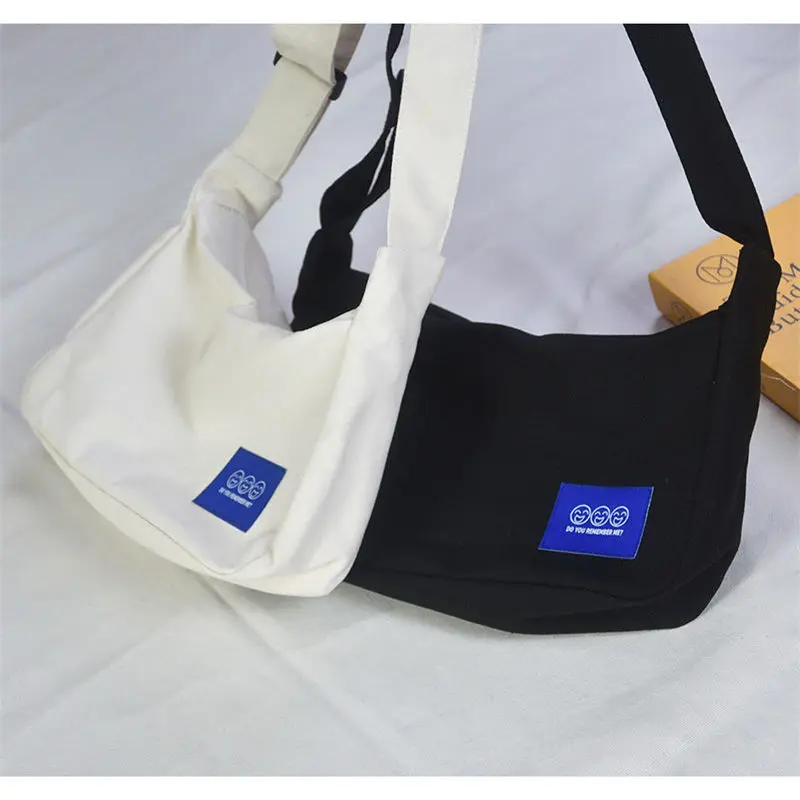 New Male and Female Student Couple Simple Class Canvas Bag Can Hold Books Large Capacity Zipper Crossbody Korean Style Cloth Bag