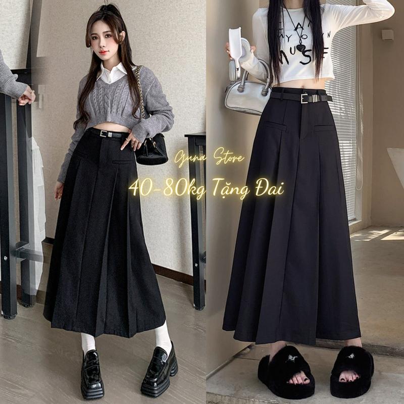 Tặng Đai belt Chân váy nữ midi dáng dài có big size hot trend độc đáo sang trọng-Guna Store Women Voan