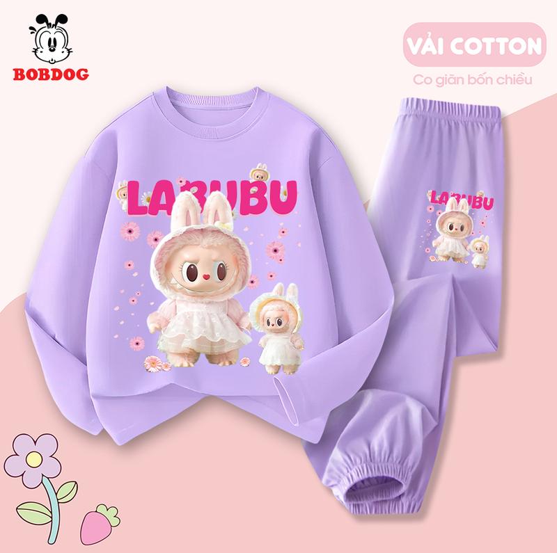   LABUBU  Bộ dài tay bé gái BOBDOG 2024,set quần áo thu đông chất liệu cotton cao cấp in hình LABUBU cute TW- KS54 cho bé 