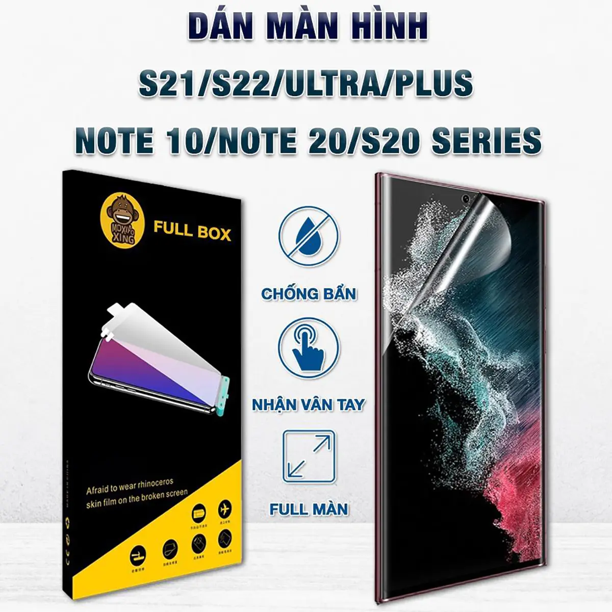 Dán màn hình Samsung S22 Ultra / S21 Plus / S20 full màn hình trong suốt PPF chính hãng Moxiao Xing Phụ Kiện
