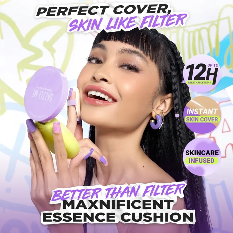 Cushion DAZZLE ME Better Than Filter Loose Powder Two Way Cake Maxnificent Essence High Coverage 2