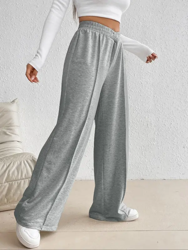 Plain Elastic High Waist Wide Leg Sweatpants for Women, Pants for Women, Going Out Bottoms, Basic Baggy Sweatpants, Minimalist Womenswear, Back To School Comfort Summer Bottoms, Women's Bottoms for Fall & Winter Trouser Underwear 2