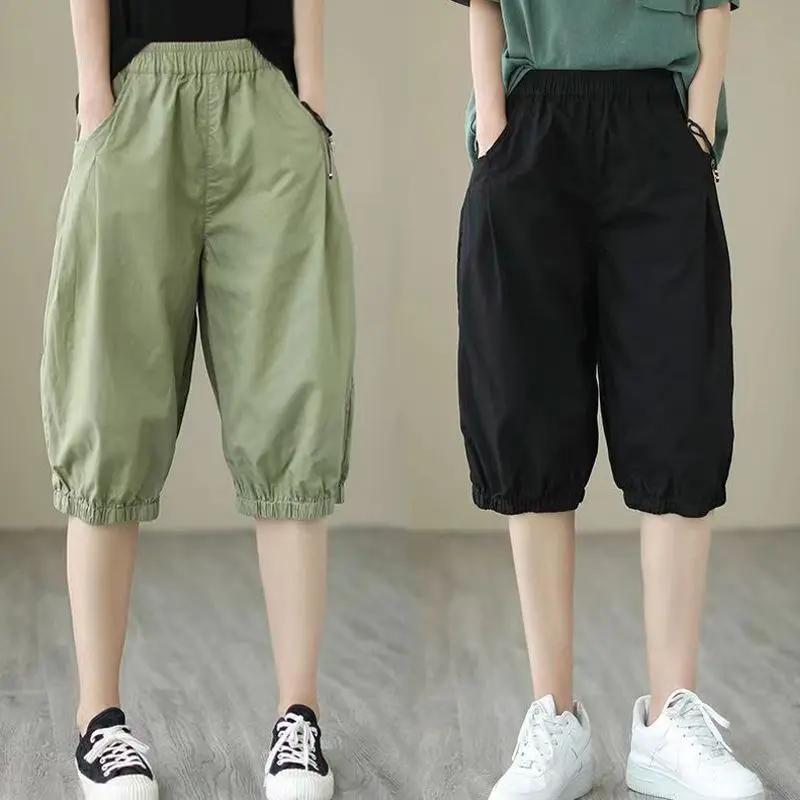 Quần Soóc Thường Ngày Mỏng Mùa Hè, Dành Cho Nữ, Dáng Rộng Vừa Vặn, Ngoại Cỡ, Cạp Cao, Quần Cropped Xén, Ống Rộng, Eo Co Giãn, Quần Harem, Quần Cropped Xén, Năm 2024