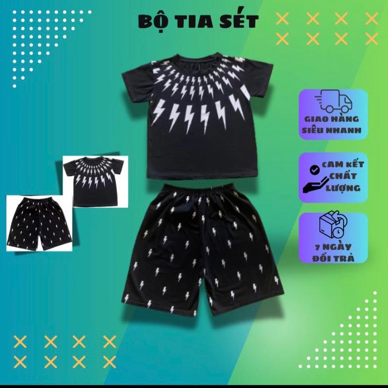Bộ Đồ Nam bé trai Hình Tia Sét Kiểu Cách Mới Cực Phong Cách - Bộ Quần Áo chất cotton tàu gồm  màu: đen size từ 20kg - 40kg