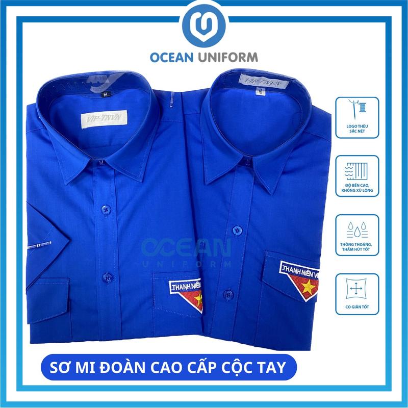  Áo đoàn thanh niên áo sơ mi cao cấp cộc tay vải pangzim Hàn Quốc logo thêu cao cấp 