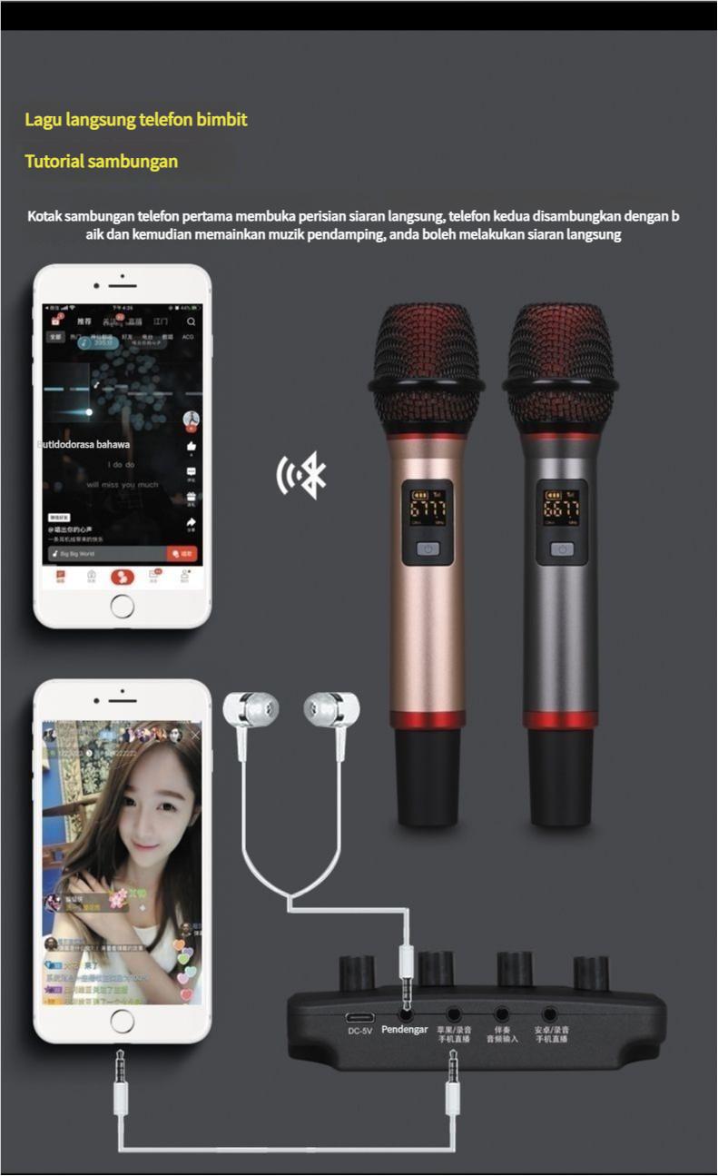 Product Introduction of High-Quality Sound Card, Dual Microphone, Suitable for Home and Car Karaoke, Wireless Microphone, Bluetooth Speaker, Microphone Set, Dual Car and Home Use, Singing and Speaker 10