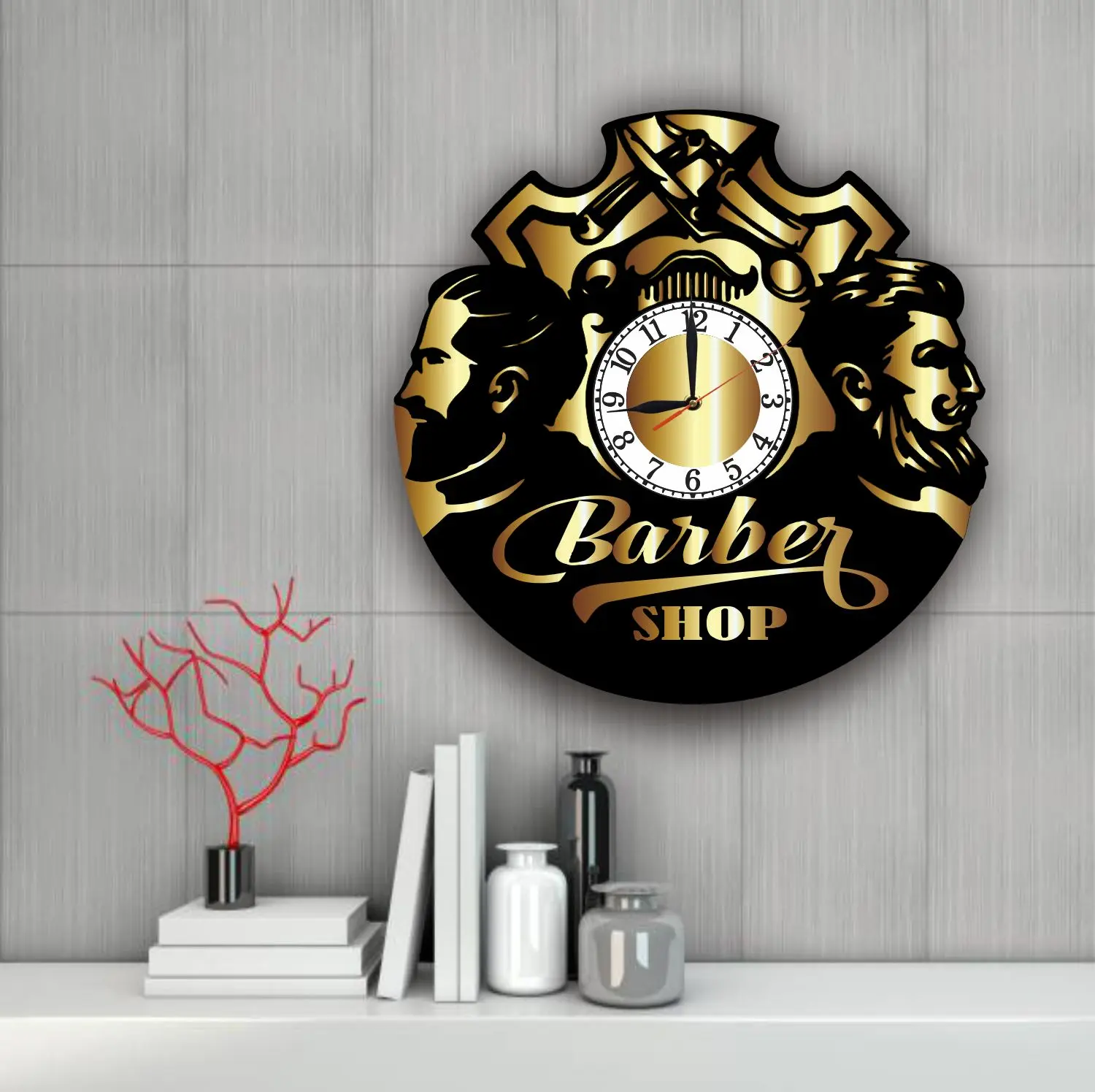 Jam dinding Barber Shop Papan Mdf Ukir Model Barber Shop / Hiasan Barber Shop / Hiasan Ruang Tamu / Hiasan Kamar tidur Kayu