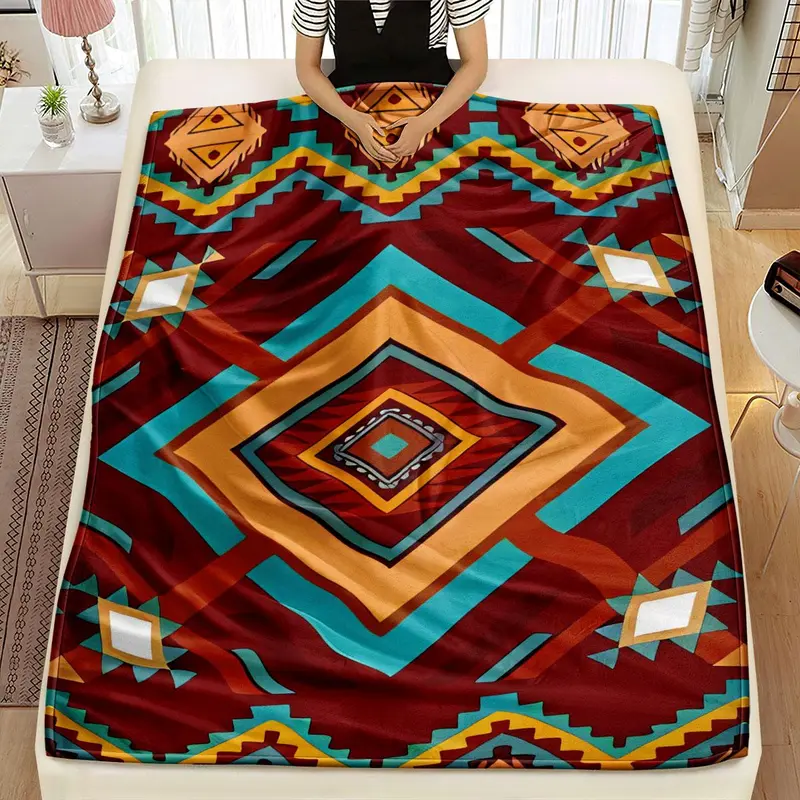 Geometric Pattern Blanket, Soft Comfortable Throw Blanket, Warm Napping Blanket for Home Office Living Room Bedroom, Bedroom Refresh Decor 6