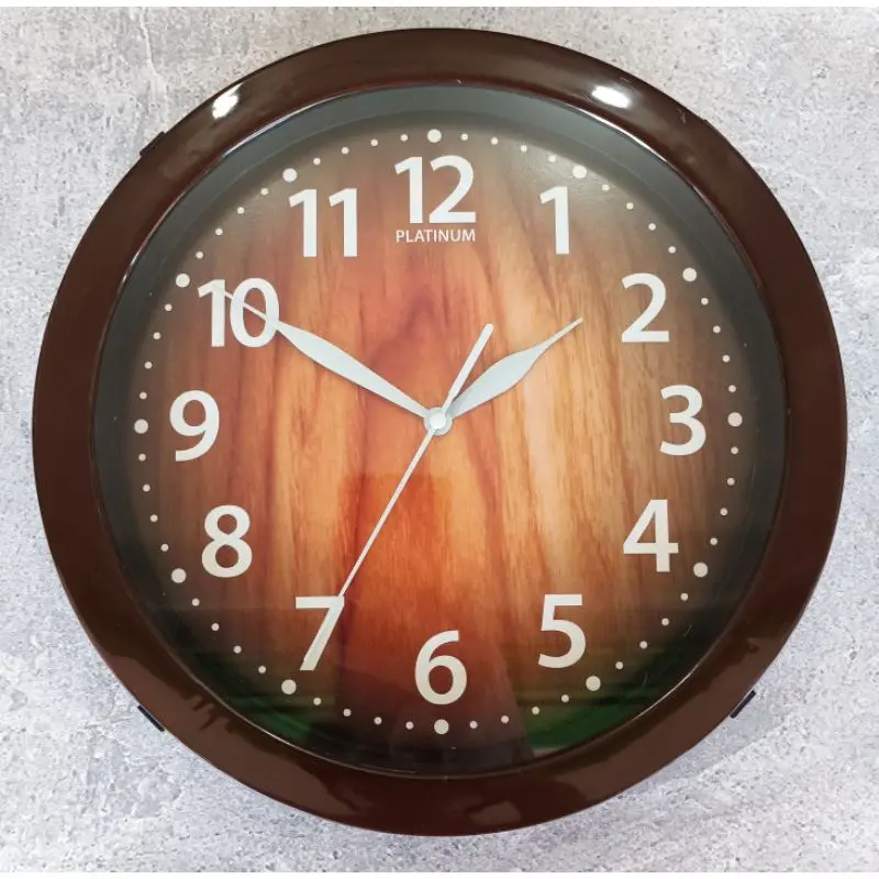 Jam Dinding Platinum Bulat Murah Minimalis Brown bonus baterai