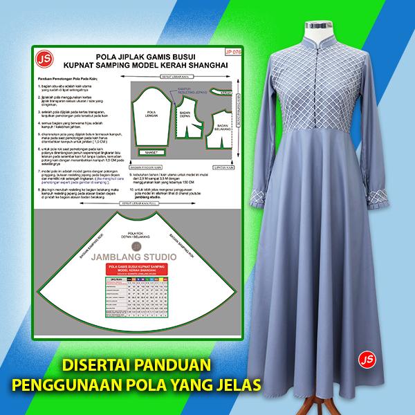 Pola Jiplak Gamis Busui Kupnat Samping Model Kerah Shanghai [ Pola Baju Jamblang Studio ] 4