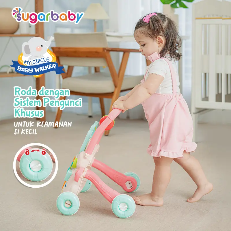 Sugar Baby My Circus Push Walker (Baby Walker)/ Mainan Dorong Bayi Green Pink 6