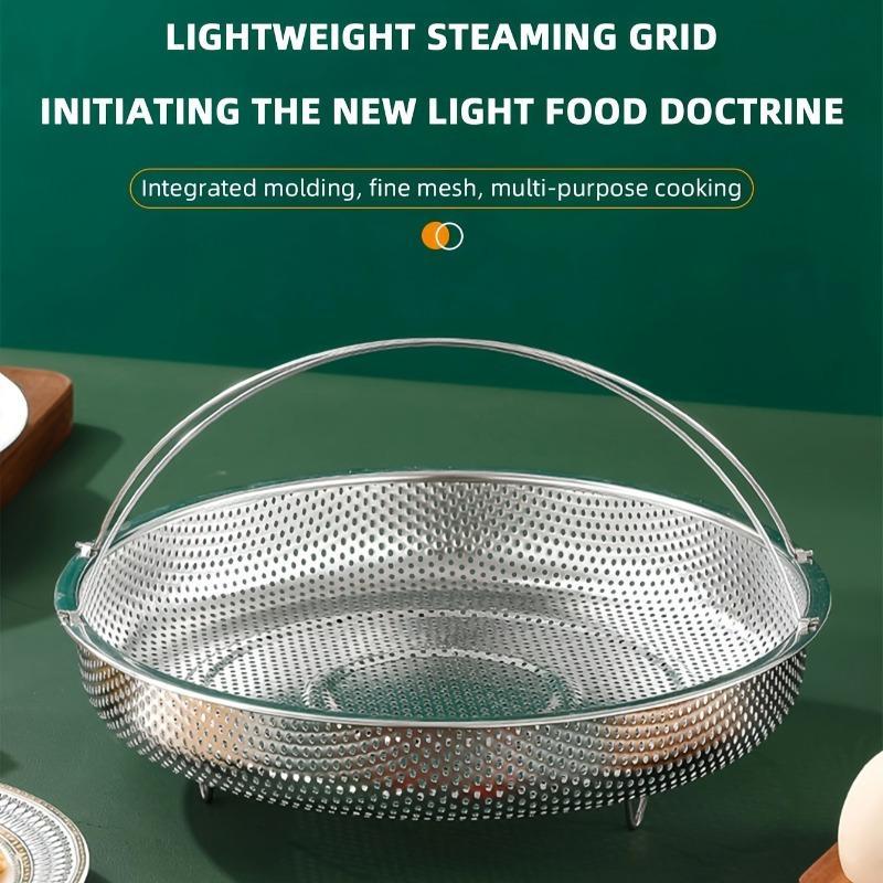 Product Introduction of Stainless Steel Steamer Basket, 1 Count Household Draining Basket with Handle, Multi-use Kitchen Gadget for Fruits & Vegetables, Utensils 2