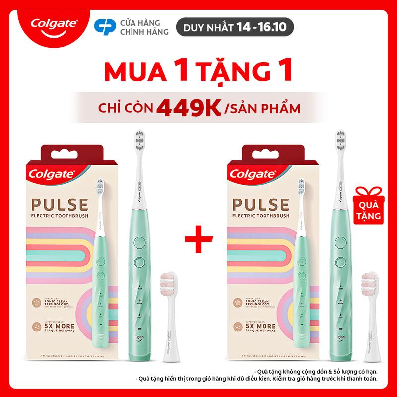 [Duy nhất 14-16.10] Bàn chải điện Colgate PULSE công nghệ sóng âm, sạch mảng bám, hỗ trợ Trắng Răng, pin 60 ngày