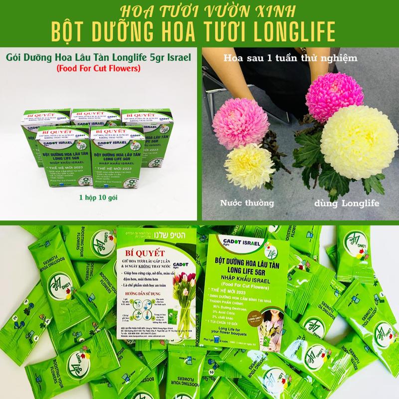 Bột Cắm Hoa Tươi Lâu Tàn Hiệu Longlife Nhập Khẩu Isarel (Bộ 30 gói) giúp hoa tươi lâu gấp 2 lần và 14 ngày không thay nước mới. 1