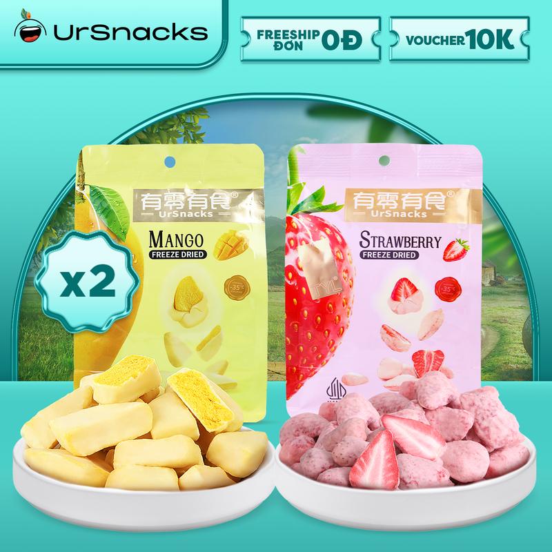 [COMBO 3 GÓI] 2 Xoài & 1 Dâu Sấy Thăng Hoa Nguyên Chất URSNACKS Ăn Vặt Food Trái Cây Sấy Snack