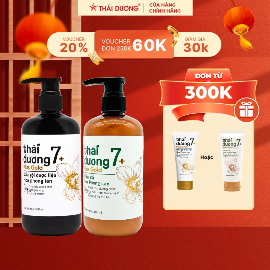 [Live - Mua 1 tặng 1] Dầu gội/ dầu xả Thái Dương 7 PLUS GOLD Hoa Phong Lan chai 500ml/ 250ml TẶNG dầu gội Thái Dương 7 Plus 50GR- Sao Thái Dương